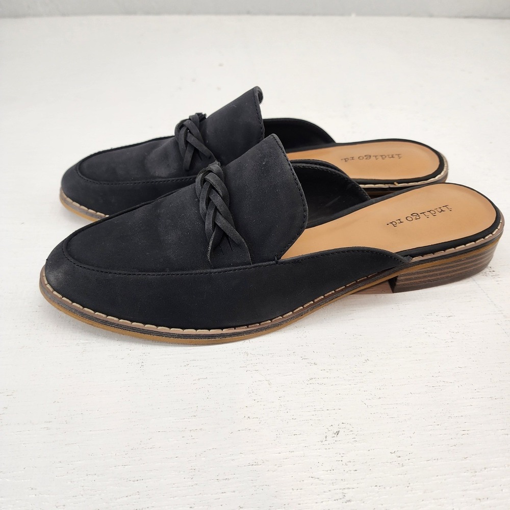 Indigo rd. Black Braided Strap Flat Mules Loafers Slip On Shoes Women 9.5M